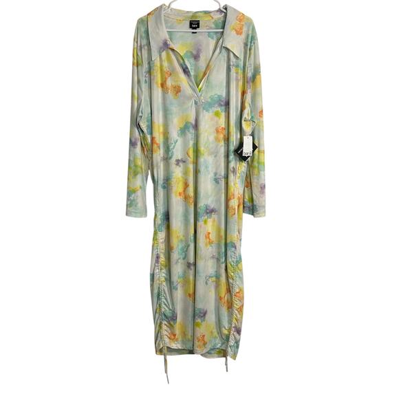 Bar III Nicole Williams English Dress Womens 3X TieDye Printed Ruched DrawString - Picture 1 of 12